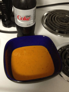 Dinner, a yummy Tuscan Tomato and Basil Bisque and of course my diet coke.