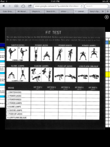 Here is what the tracking sheet for your Fitness Tests looks like.