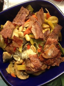 Turkey Bacon and Veg stir fry on vermicelli noodles