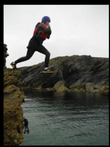 Big step out so I don't hit any of the cliff on the way down...