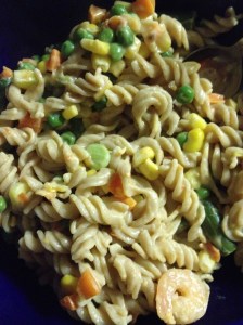 Mmm, pasta, shrimp and veggies.