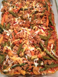 Just out of the oven with the cheese melted on top.